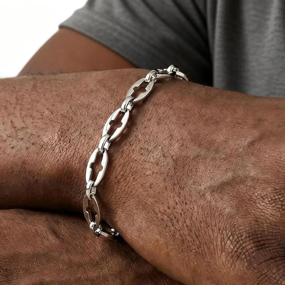 Lässige Hohlkreuz-Kettenarmbänder für Herren, Hip-Hop-Edelstahl-Anhänger, verstellbares Armband, Geschenk