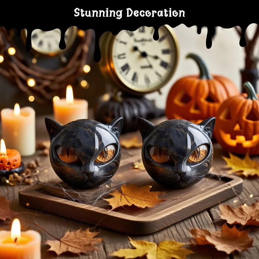 Resin Black Cat Stone Sculpture Hand-Carved Crystal Healing Luxury Black Cat Figurine Healing Stones Elegant Black Cat Figurine