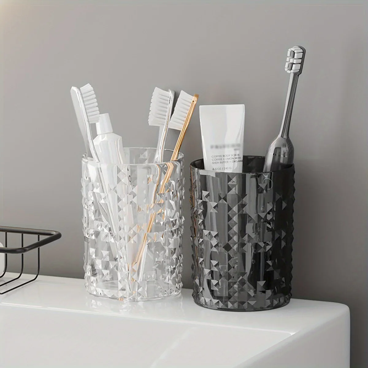 1pc-Wall Mounted Toothbrush Holder, mouthwash cup, No Drilling Required, Bathroom Organizer, Non-Electric, .Decorations