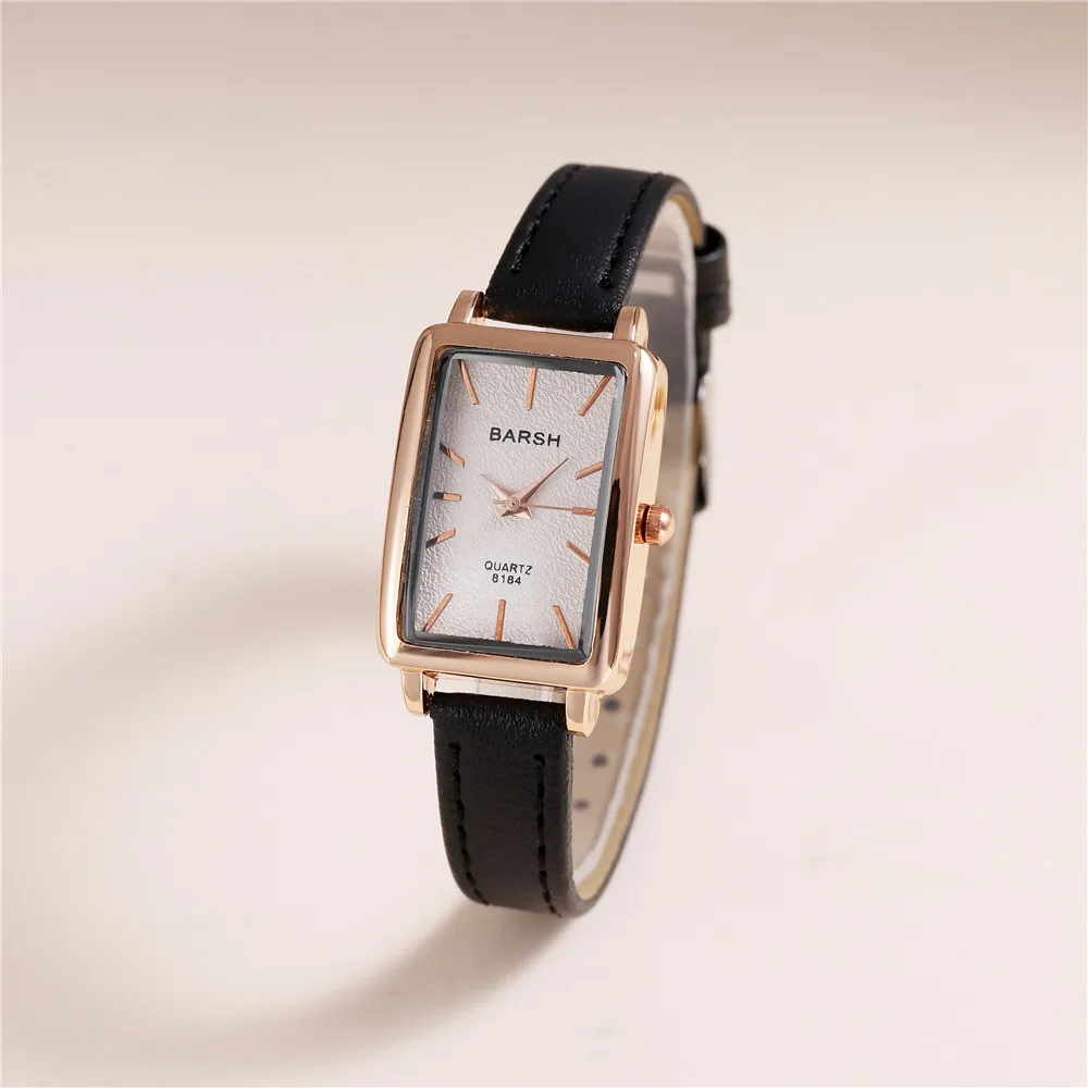 fashion rectangle dial quartz women leather watch 5