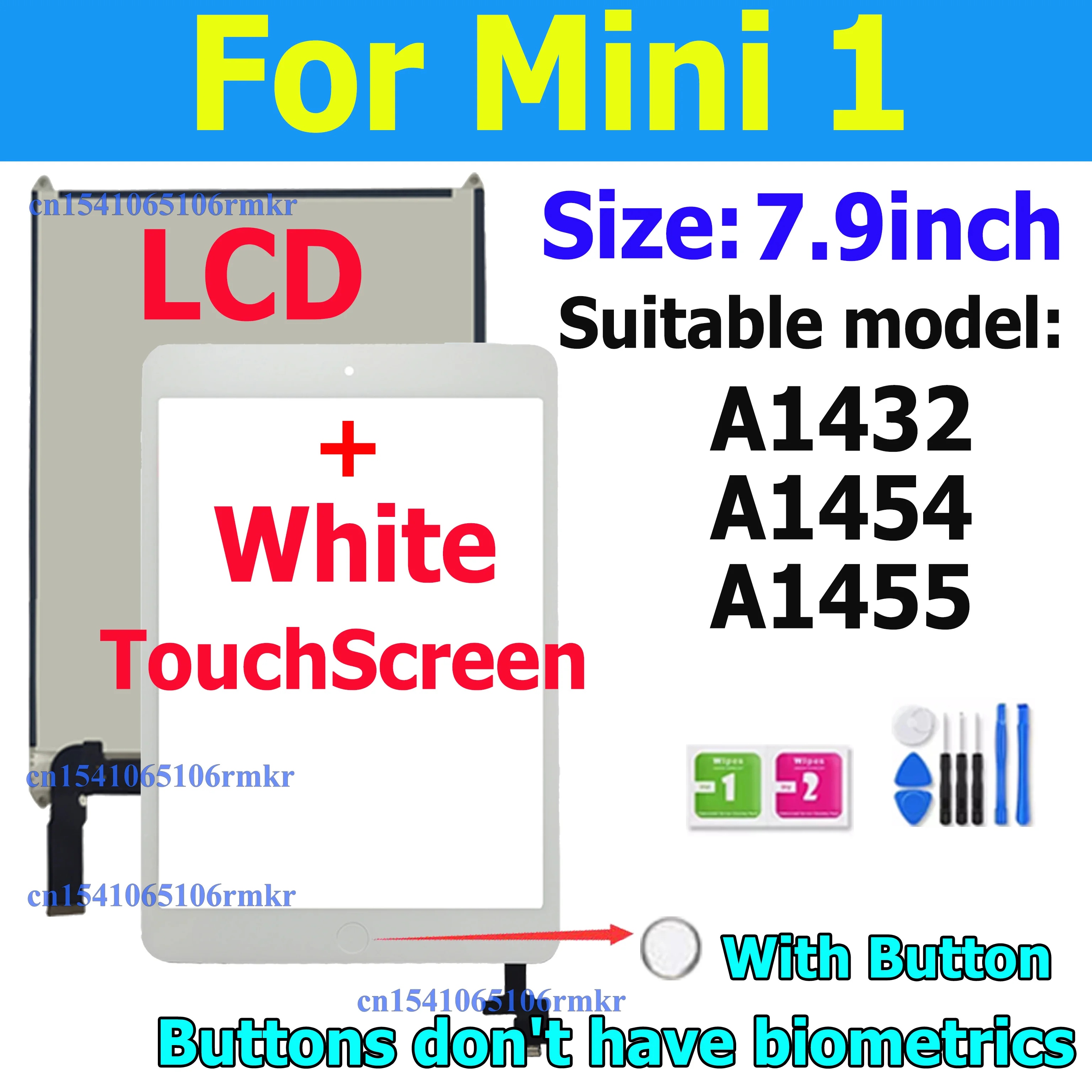 LCD or Touch Screen Display Tested For APPLE iPad Mini1 Mini2 Mini3 A1432 A1454 A1455 A1489 A1490 A1491 A1600 A1601