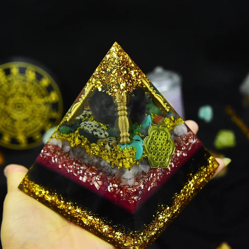 Large 10cm Handmade Orgonite Pyramid Natural Crystals And Stones Spiritual Healing Energy Converter Orgone Pyramid Home Decor