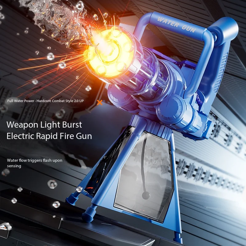 Elektrisch Gatling waterpistool met LED-verlichting, hoge snelheid, continue burst, roterend schietspeelgoed, ideaal voor zomerse buitenactiviteiten, strand en zwembadfeestjes._voghion.com
