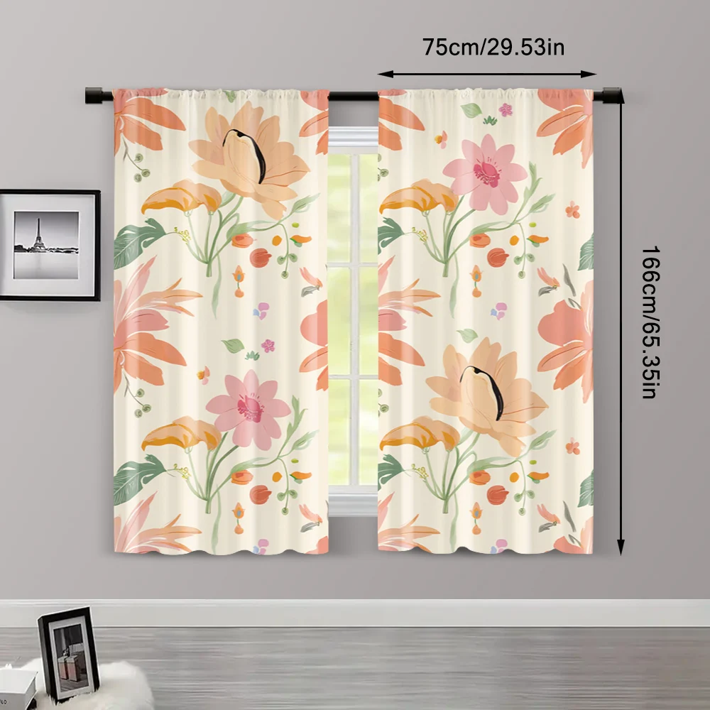 2pcs, Curtain Fabric Boho Leaf & Floral Machine Washable Fabric (without rod) Festive Perfect for Living Room, Home Decoration, 3