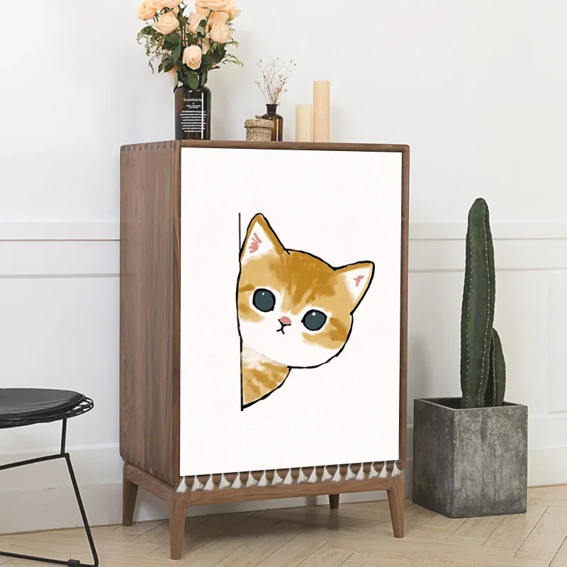 thumbnail image 1 of Cortinas cortas con dibujos de gatos para armarios, cortinas cortas con dibujos de animales, funda a prueba de polvo para estantes de zapatos, estantes de almacenamiento de cocina, cortinas para puert, 1 of 5