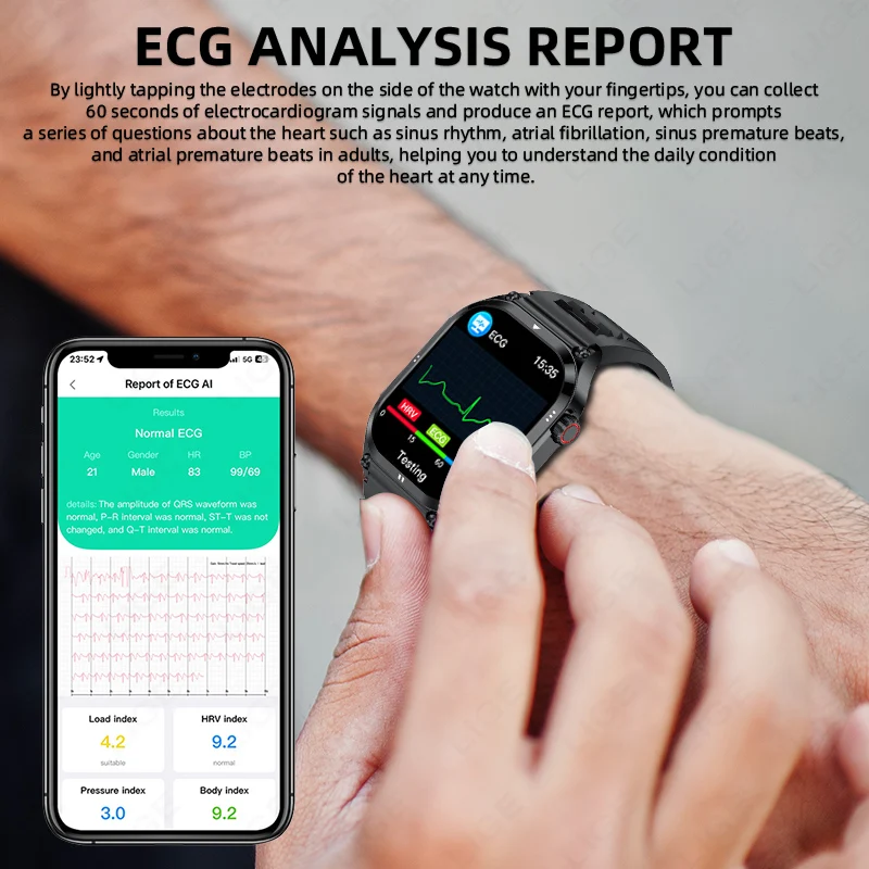 LIGE New Nursing Grade Smart Watches ECG+PPG Blood Fat Uric Acid Blood Pressure Body Analysis Bluetooth Call Health Smartwatch