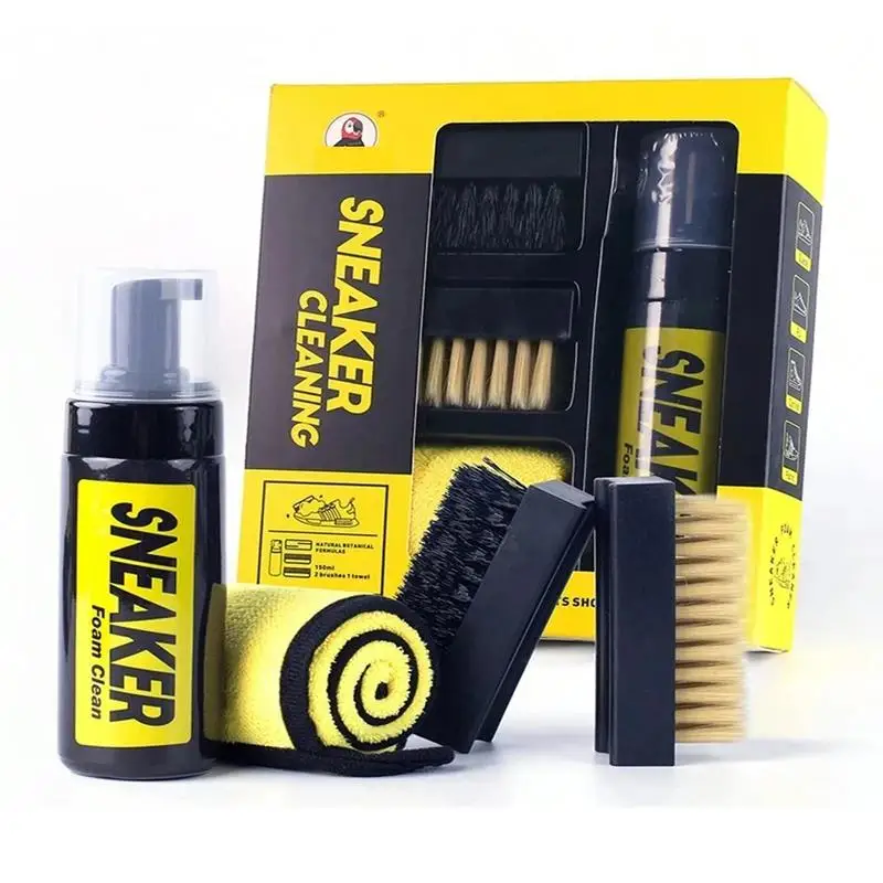Shoe Cleaner Care Kit with 2 Brush, 5.3Oz cleaning agent and 1 Towel for Leather Knit Canvas PU Fabric Sneakers Tennis Shoes