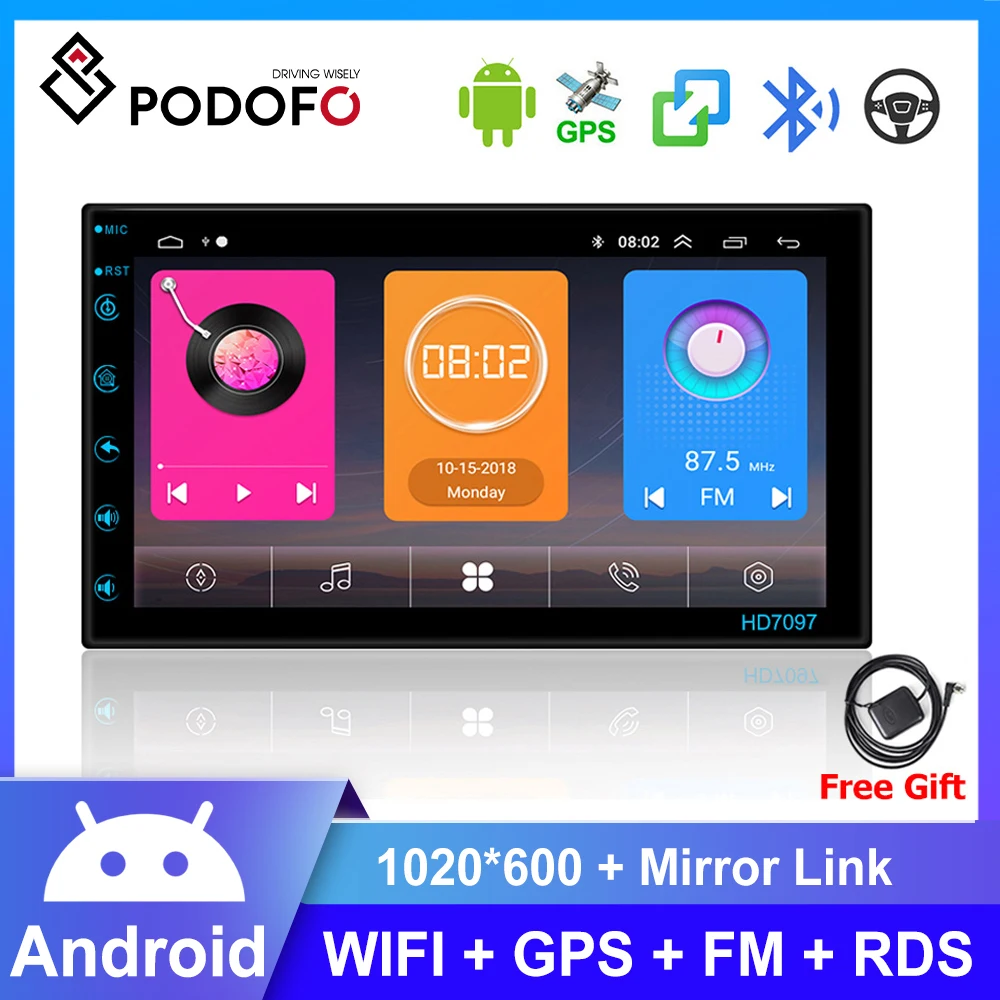 Podofo-Androidカーラジオ,GPS,WiFi,fm,メディアプレーヤー,MP5,2 DIN,自動車用ステレオサウンド,日産,ハイレッグ,トヨタ,ラーダ  AliExpress