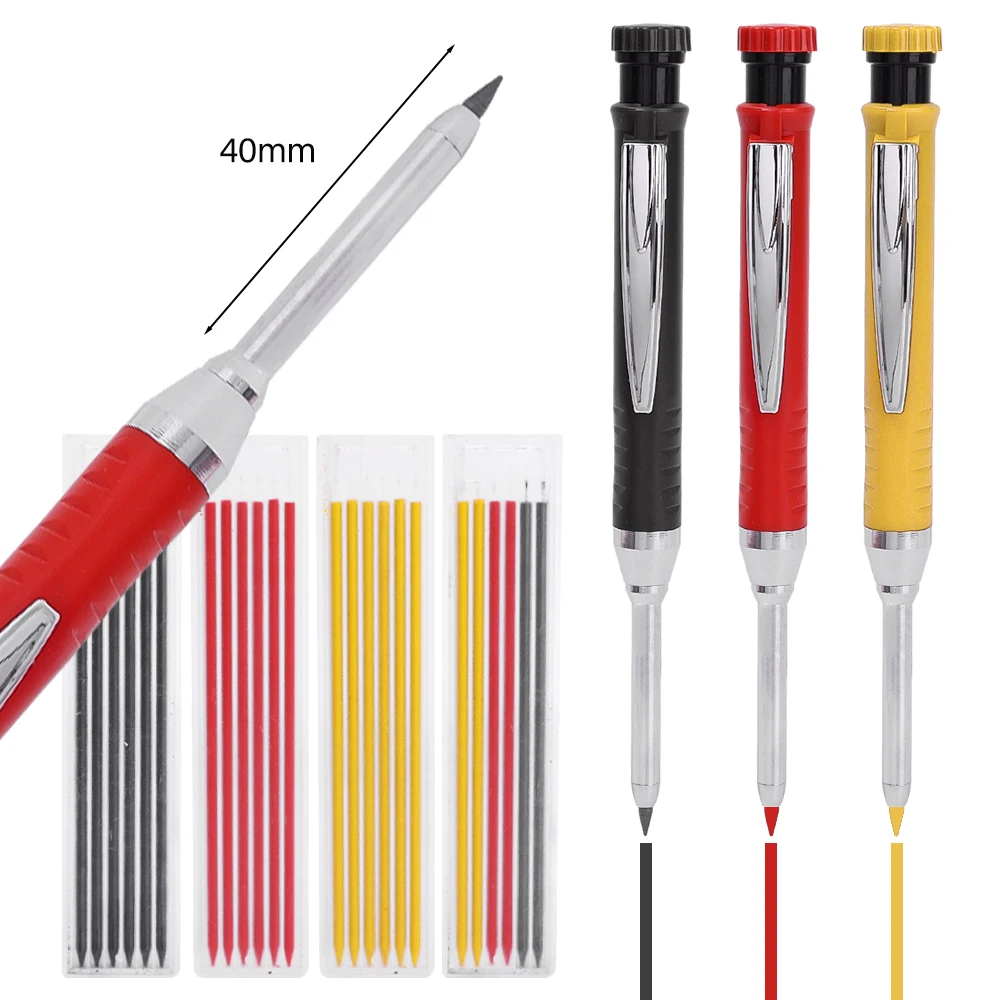 Solid Carpenter Pencil with Refill 40mm Long Nosed Deep Hole Mechanical Pencil Marker for Woodworking Construction 4-1Pack carpenter pencils