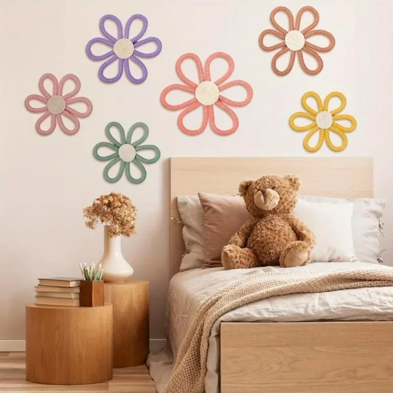 Bohemian Daisy Floral Wall Art: Handmade Woven Hanging Decor Perfect for Nursery Bathroom Home Office Dorm Room Enhancement