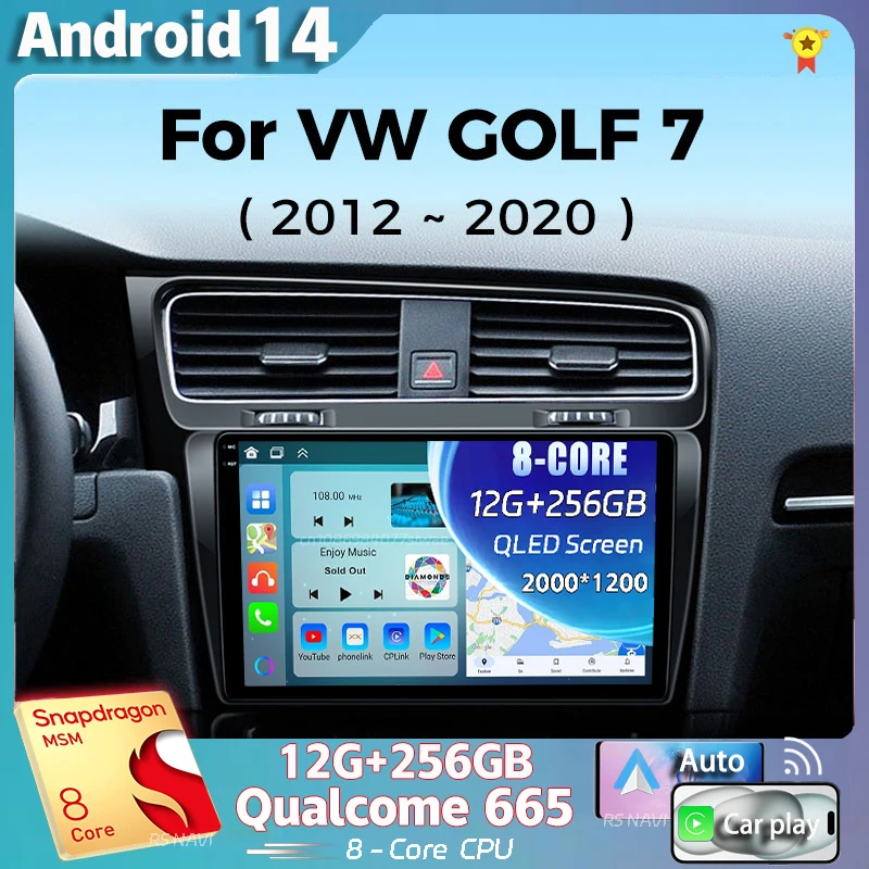 

Android 14 2K QLED For Volkswagen VW Golf 7 MK7 GTI 2011-2021 Android Car Radio Multimedia Video Player AI Voice CarPlay Stereo