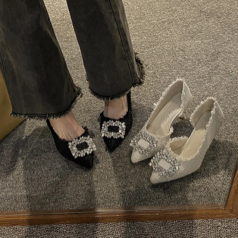 Luxury Rhinestone Buckle Pumps 2025 Summer New Styl..