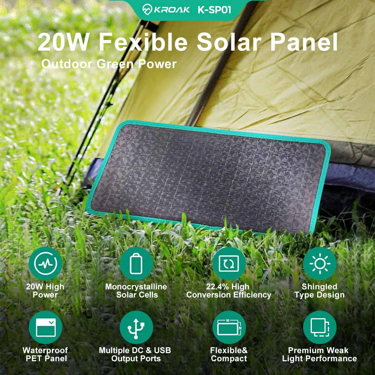 20WPortableSolarPanelChargerDoubleUSB5VCampingFoldableSolar