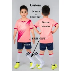 Custom Kids Soccer Jersey Set - Personalized Breathable Football Uniform for Children (Pink Print Price)