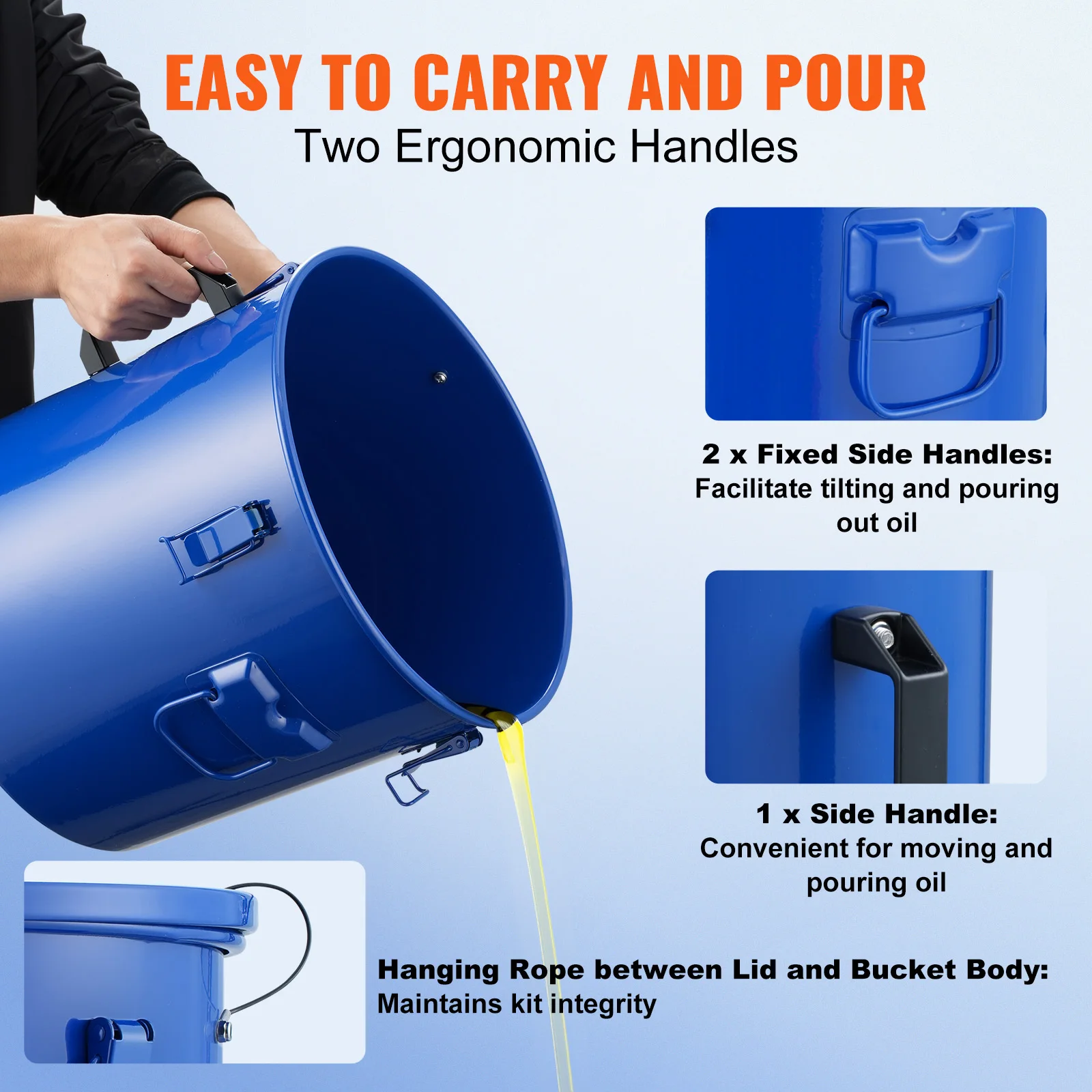 VEVOR Fryer Grease Bucket 8 Gal Oil Disposal Caddy Carbon Steel Fryer Oil Bucket with Rust-Proof Coating Transport Container