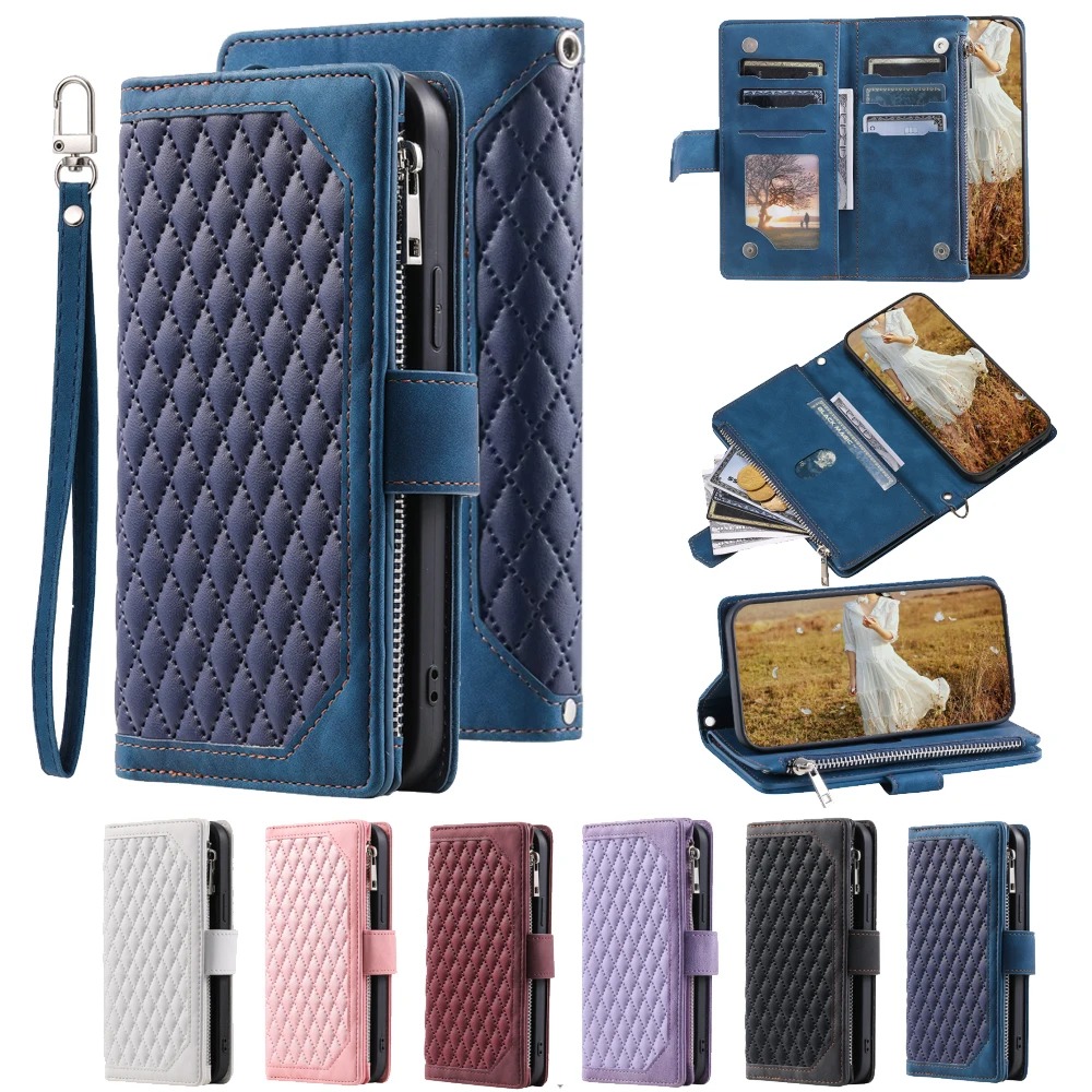 

For Realme 8i Fashion Small Fragrance Zipper Wallet Leather Case Flip Cover Multi Card Slots Cover Folio with Wrist Strap