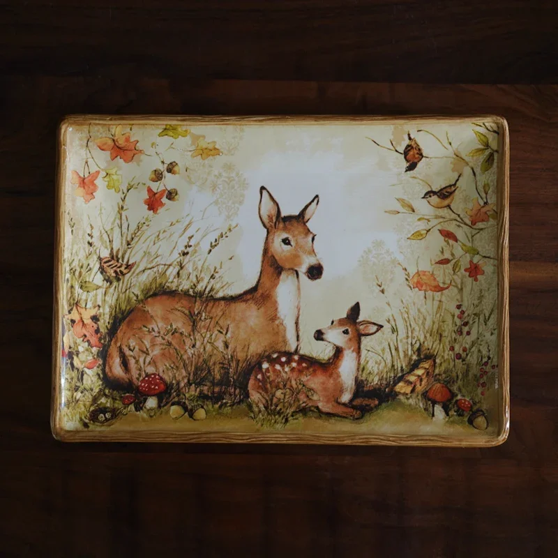 

Mori Style Warm Color European Style Underglaze Animal Illustration Style Ceramic Western Food Tableware Set Mug Plates Set