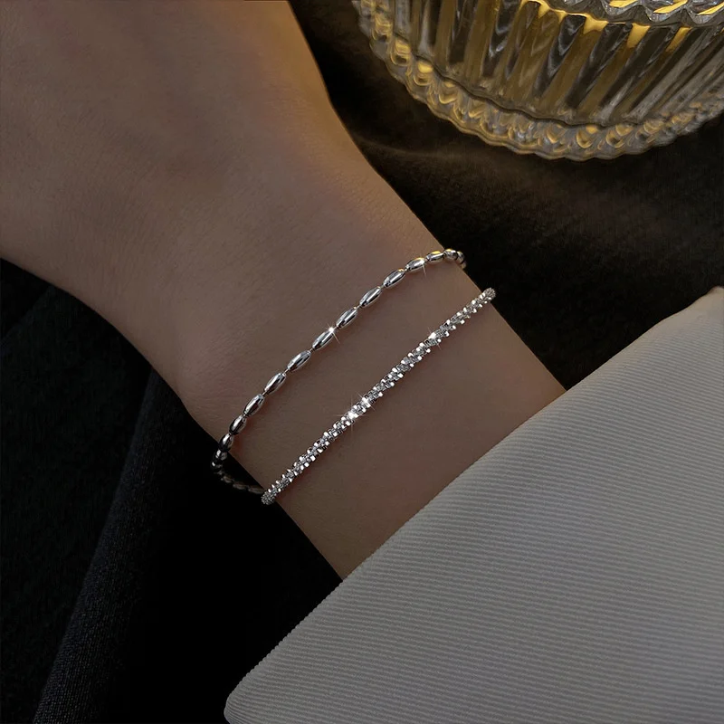 S925 Silver Plated Sparkling Charm Bracelet&Bangle For Women Elegant Party Wedding Jewelry Gift sl381