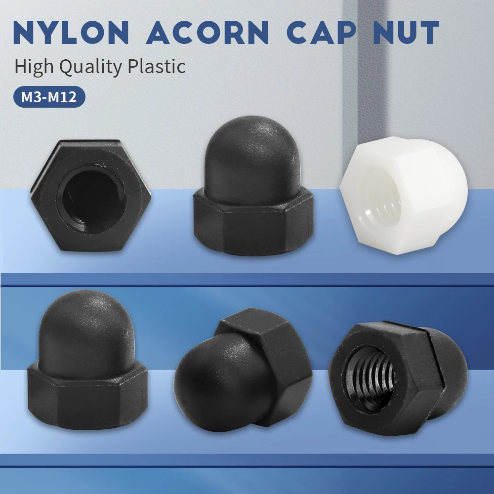 Hexagon Nuts 5-20pcs Nylon Hex Round Head Cap Nuts M3 M4 M5 M6 M8 M10 M12 Black White Plastic Acorn Nuts For Screw Bolts