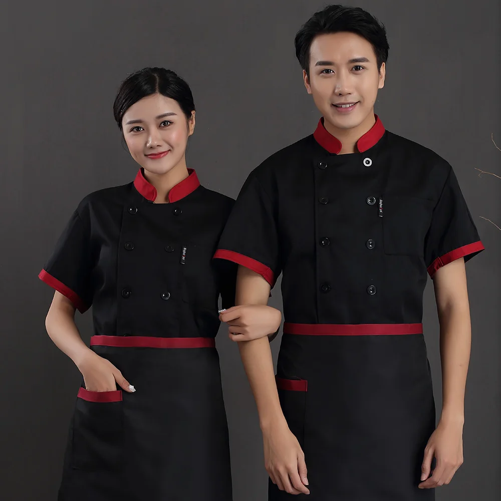 Chef Uniform Unisex Short sleeve Breathable Double Breasted Restaurant Food Service Hotel Waiter