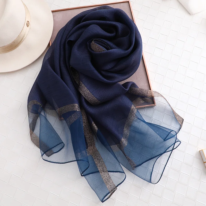 Designer 2021 Solid Silk Scarf Women Scarves Shawls And Wraps Pashmina Muslim Chiffon Hijab Foulard Femme Beach Stol