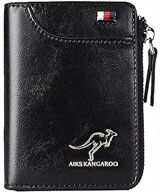 Kangaroo Wallet Men's RFID Blocking Wallet with Zipper Multi Credit Card Holder Purse 