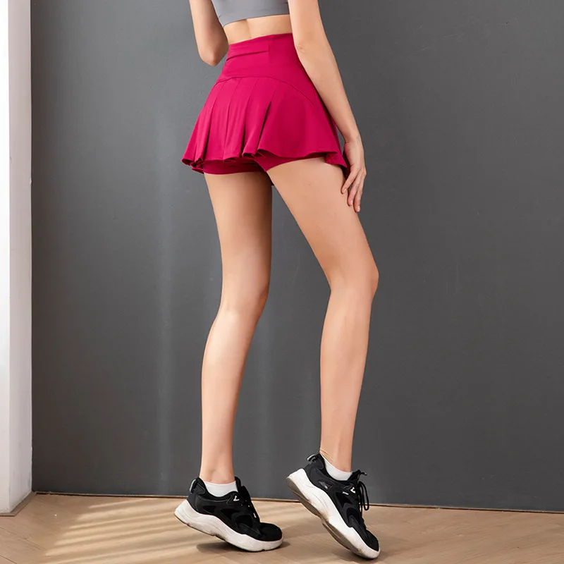 Women Sports Anti Exposure Pleated Golf Tennis Skirts 2 Pcs Fitness High Waist Athletic Push Up Hip Shorts With Pocket