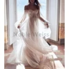Women's Puffy Long Sleeve Wedding Dresses with Slit Off Shoulder Tulle Wedding Formal Evening Gowns Customized 6