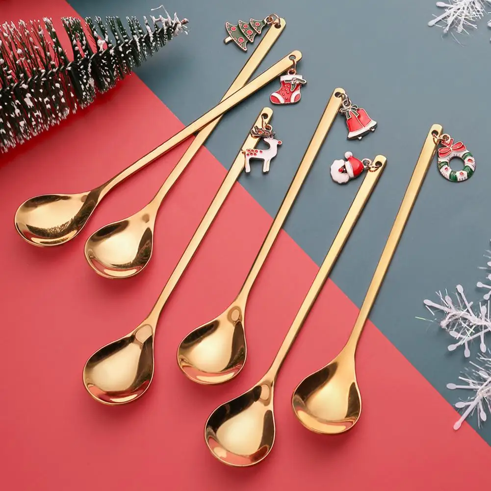 

6Pcs Christmas Cutlery Set Stainless Steel Tableware With Christmas Pendant For Home Festive Decoration