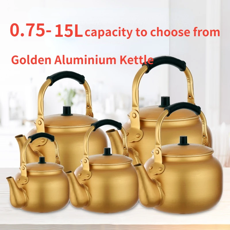 

Золотой алюминиевый чайник, бытовой чайник большой емкости, газовая плита, чайник