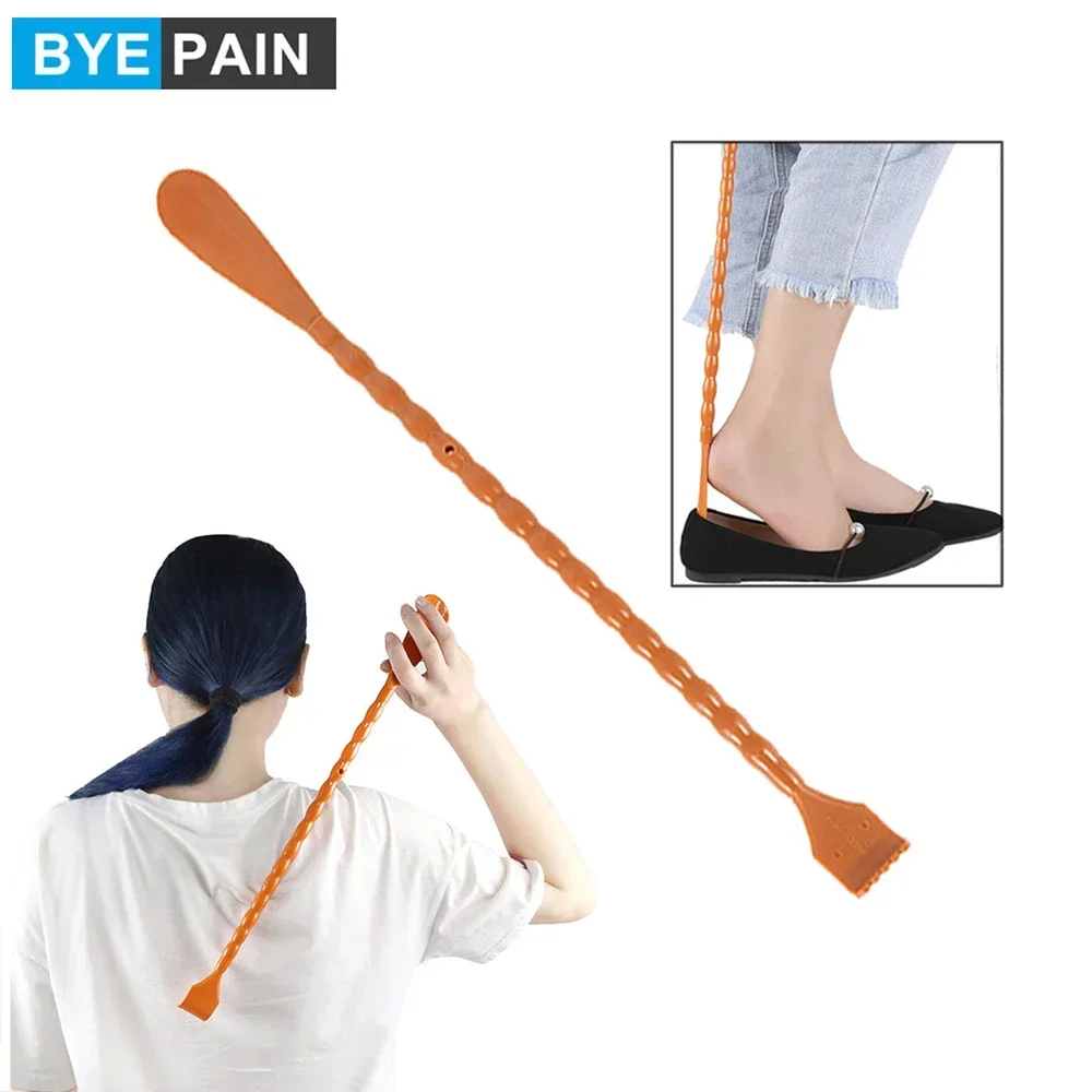 BYEPAIN 1Pcs 2 in 1  Back Scratcher Shoehorn Multifunctional Long Handled Shoe Horn with Hand Shaped Backscratcher 1pc solid wood shoehorn long handle professional shoe horn portable handle shoe lifter shoe puller accessories for women men