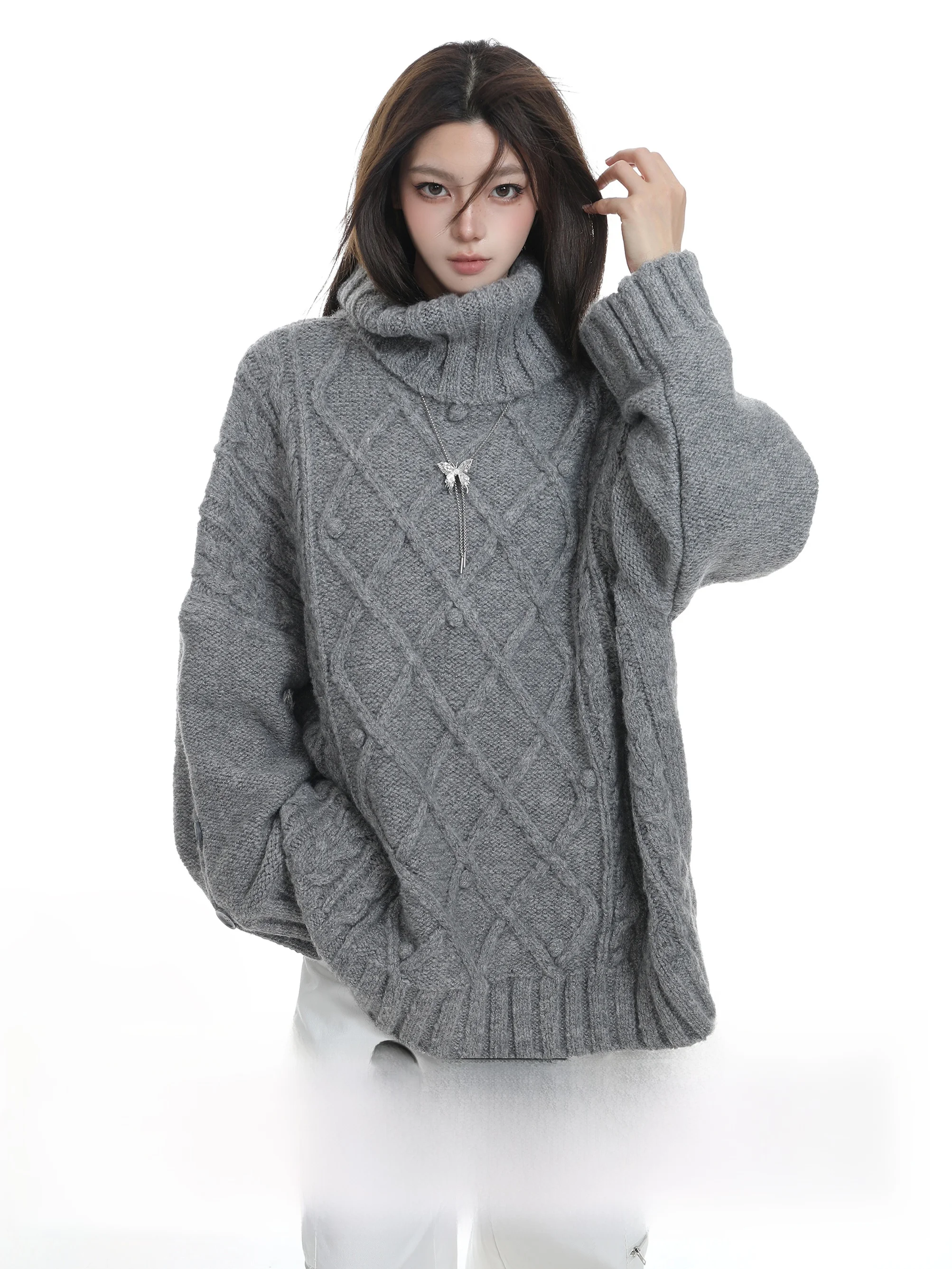 Американский серый свитер с высоким воротником женский осенне-зимний Maillard Idle Sle