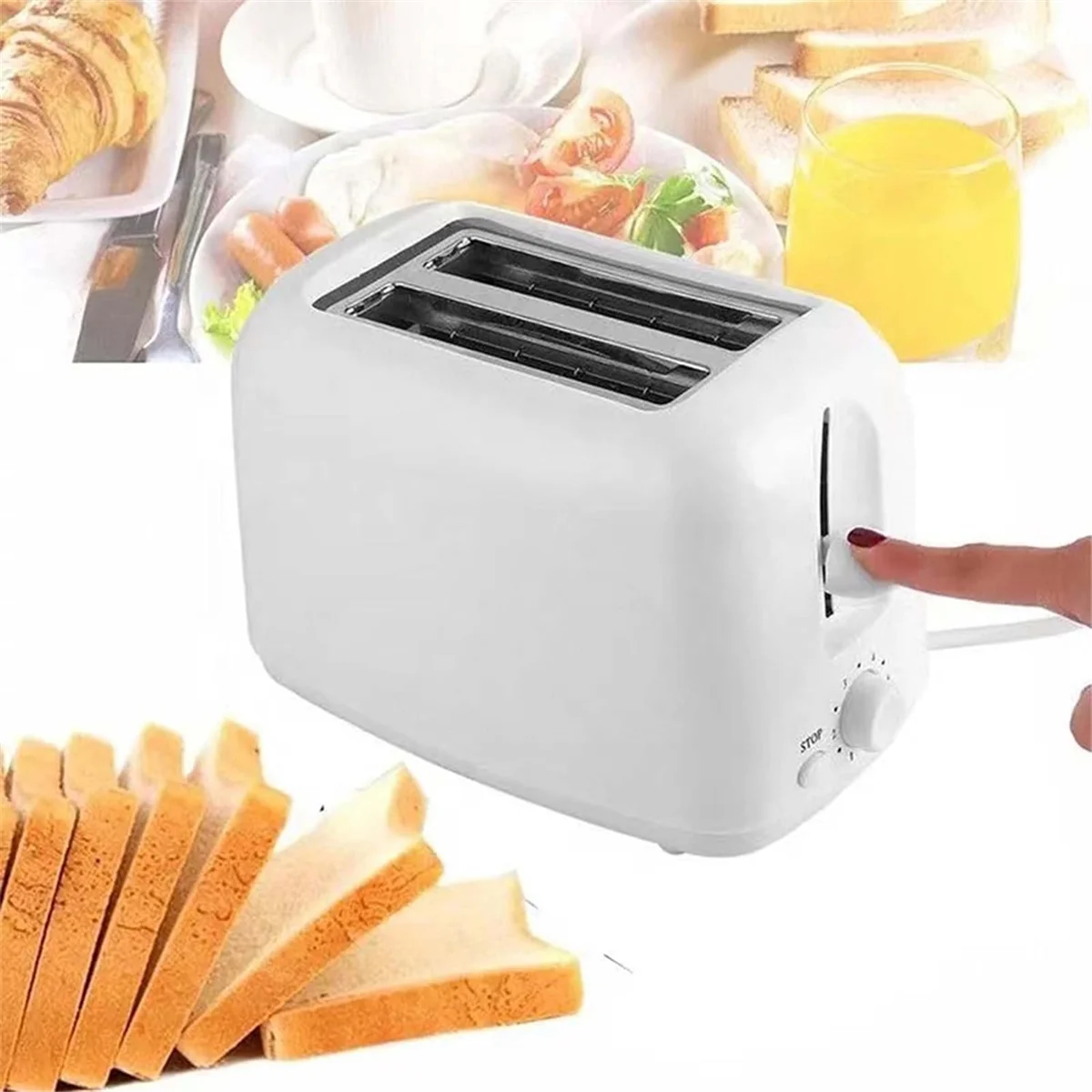 BABZ Retro Toaster 2 Slice with 6 Functions, Stainless Steel Toaster Removable Crumb Tray, Under Base Cord Storage US Plug