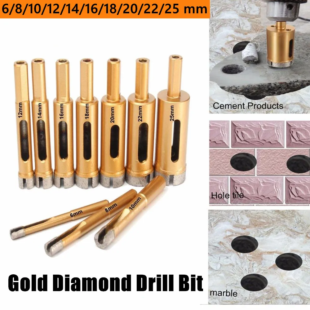 6mm-25mm Gold Diamond Drill Bit Hole Saw Glass Granite Cutter Opener Bits for Marble Granite Tile Ceramic Glass Tile cutter 1PCs