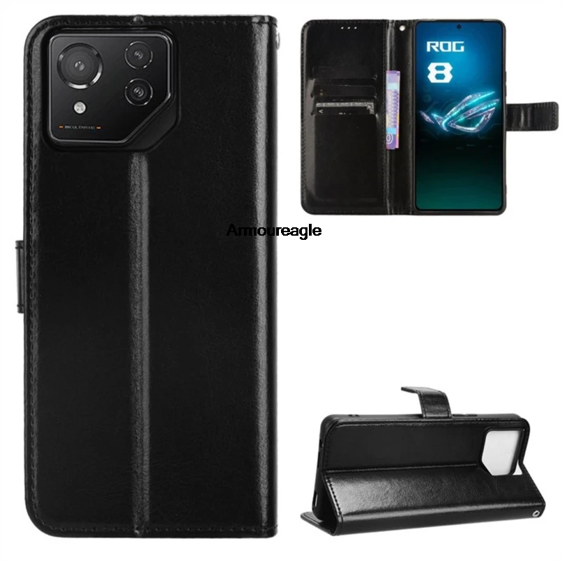 Black Guard On Per Asus Rog Phone 8 Pro Case Flip Luxury Wallet Pu Leather Phone Bags Per Asus Rog Phone 8 Case Cover Shell
