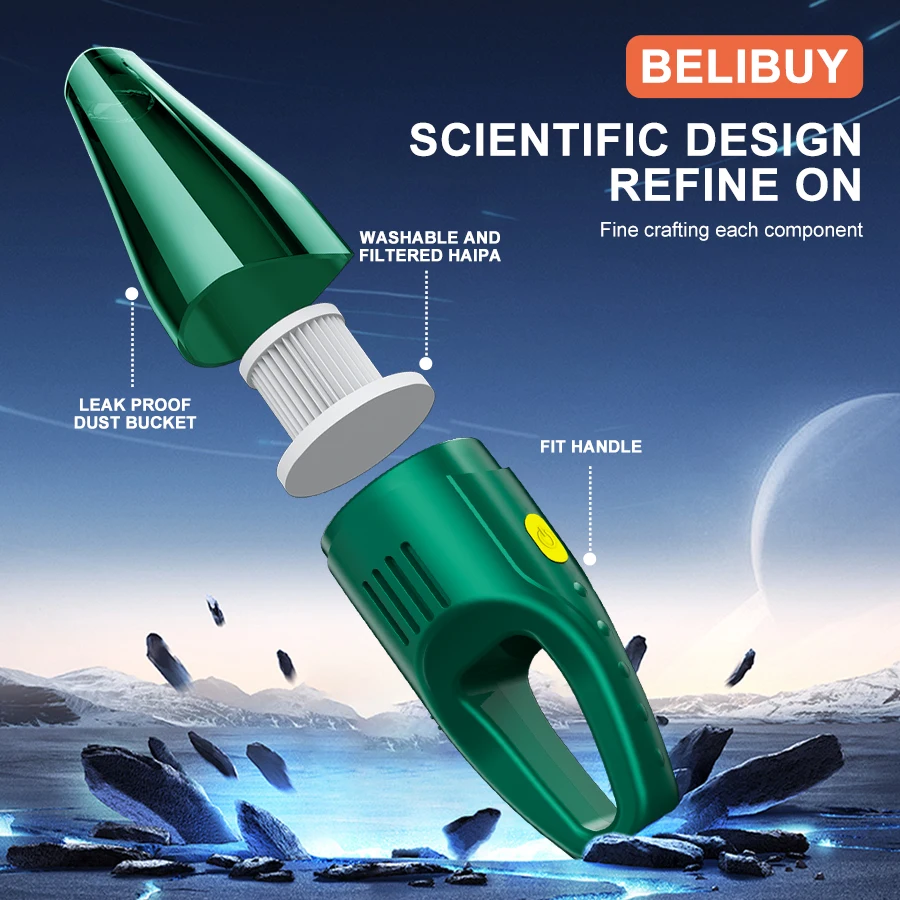 BELIBUY Handheld Car Vacuum Cleaner High-power Vacuum Cleaner Home Office Cleaning Machine Carpet Cleaner Cordless Cleaner 4