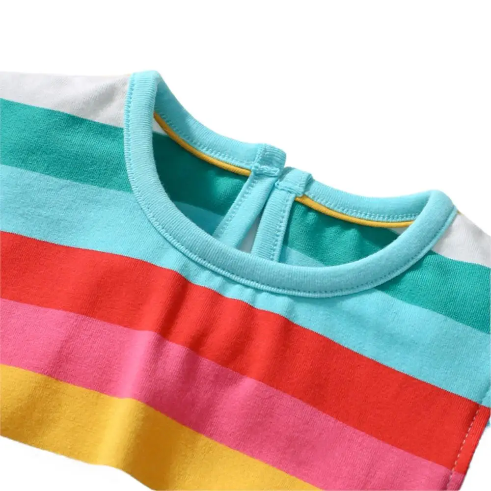 Kids Clothes 2025 New Summer Children's Clothing Cartoon Rainbow Striped Dresses Cotton Casual Vestidos  Gifts