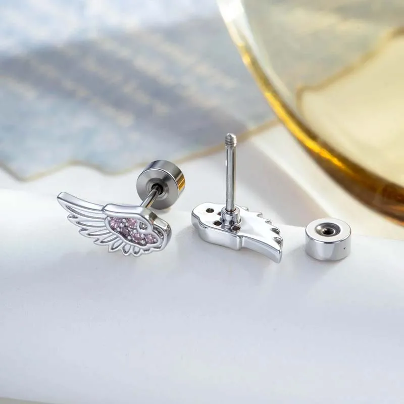 Fashion Silver Color Zircon Wing Stud Earrings for Women
