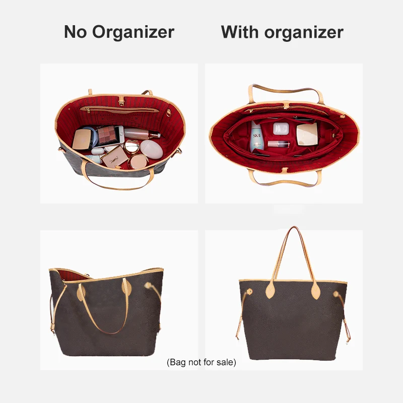 Purse Organizer Insert Satin Bag Liner with Zipper Women's Cosmetic Bag Handbag & Tote Inner Shaper Fits For Neverfull MM Tote