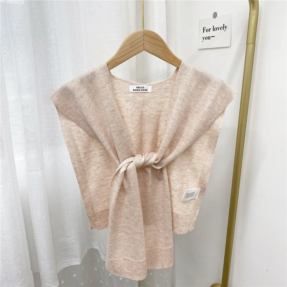 

2022 New Knitted Shawl Women's Summer Outside Air-conditioned Room Cloak Spring Autumn Korean Fashion Shoulder Beige