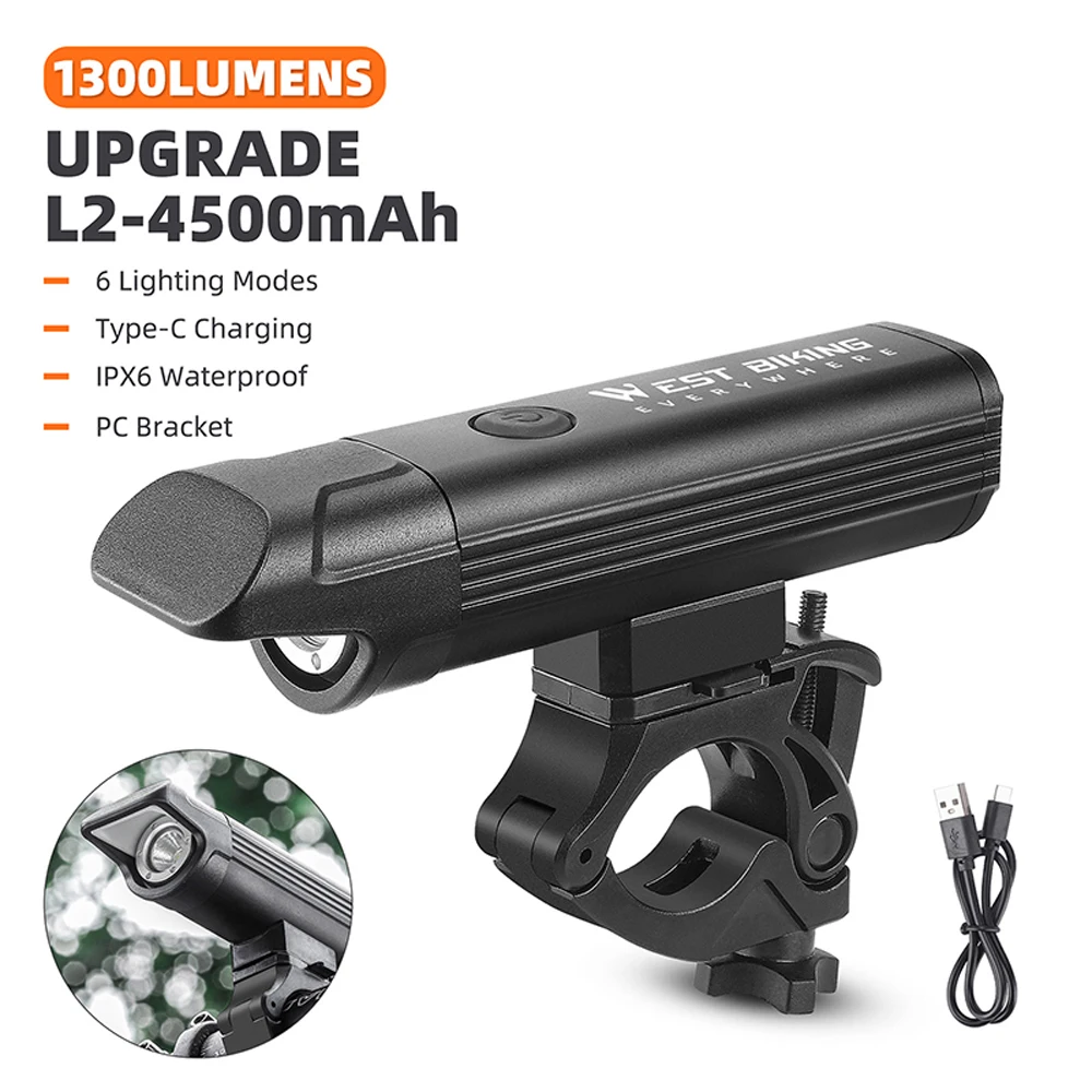 

Велосипедная фонарь, многофункциональный USB Перезаряжаемый Передний фонарь, водонепроницаемый, для дорожного велосипеда, лампа безопасности для велосипеда из алюминиевого сплава