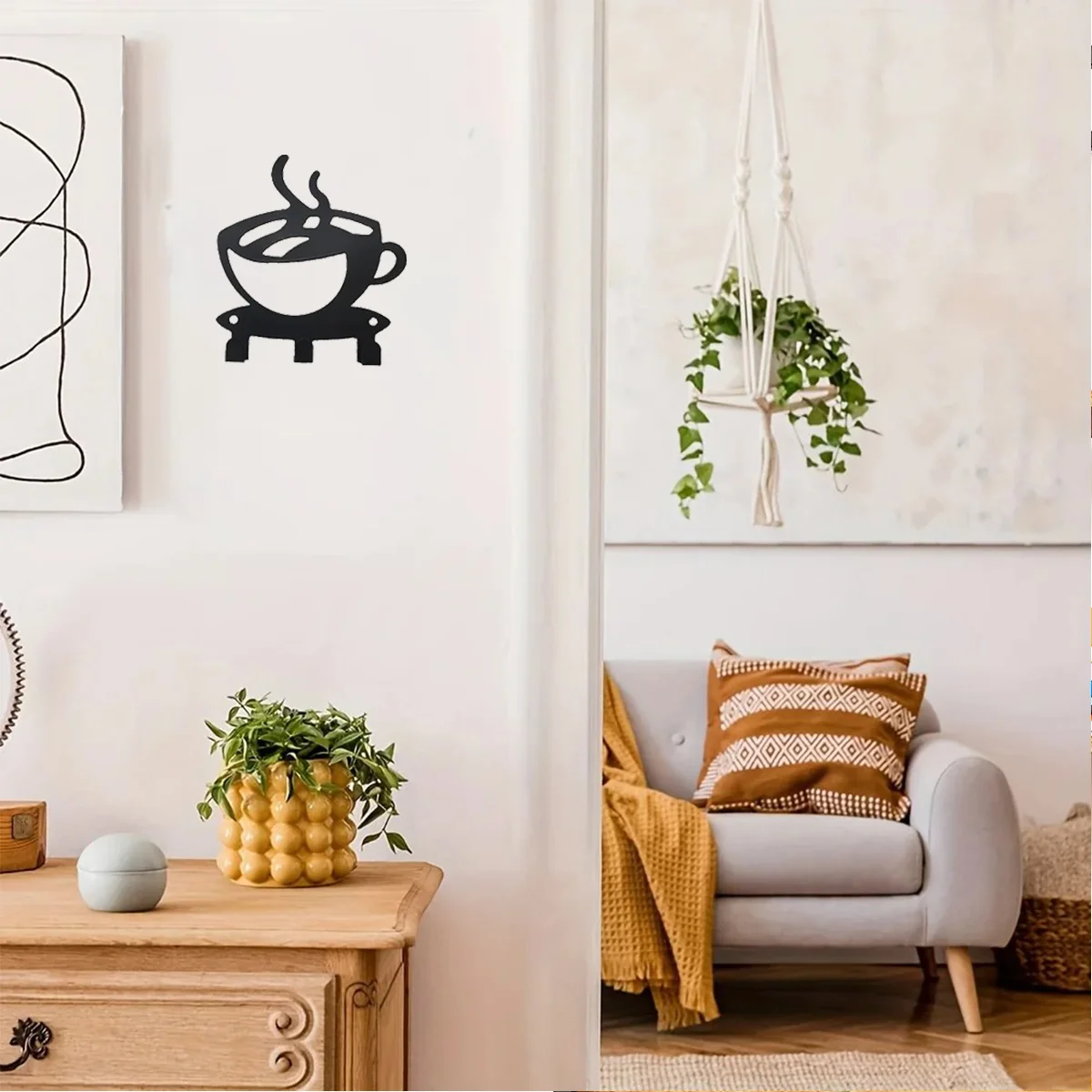 

3Hooks Metal Black Coffee Cup Shaped Hook Key Holder Wall Mount Towel Rack Decor Hanger Organizer Hook Towel Rack Iron Art Home