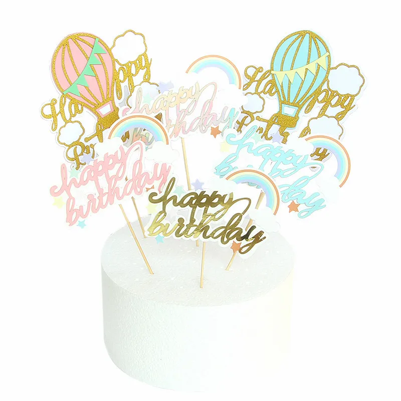 

Cute Colorful Clouds Cake Topper Girl For Party Kids Baby Hot Air Balloon Happy Birthday Cake Decoration Birthday Gifts Decor