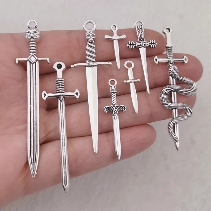 16Pcs8StylesDaggerCrossKnightSwordCharmsForJewelryEarrings