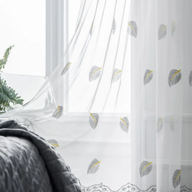 

Nordic Tulle for Living Dining Room Bedroom Balcony Leaf Embroidery Simple Summer Light and Breathable Window Room Decor