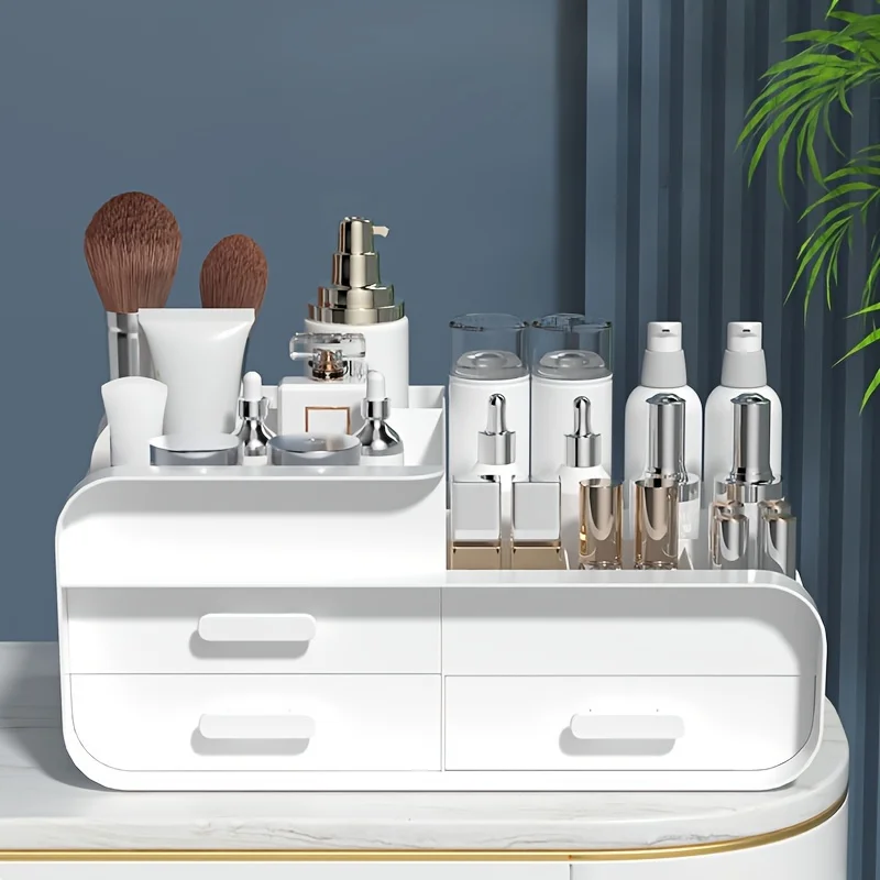 Makeup Storage Box Drawer Dormitory Finishing Plastic Shelf Large Makeup Capacity Cosmetics Skin Care Dressing Table Desktop 2