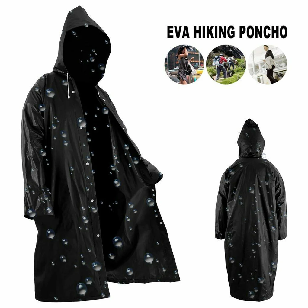 Fashion Unisex Raincoat Outdoor Rainwear Eva Cloth Hoodie Long Rain