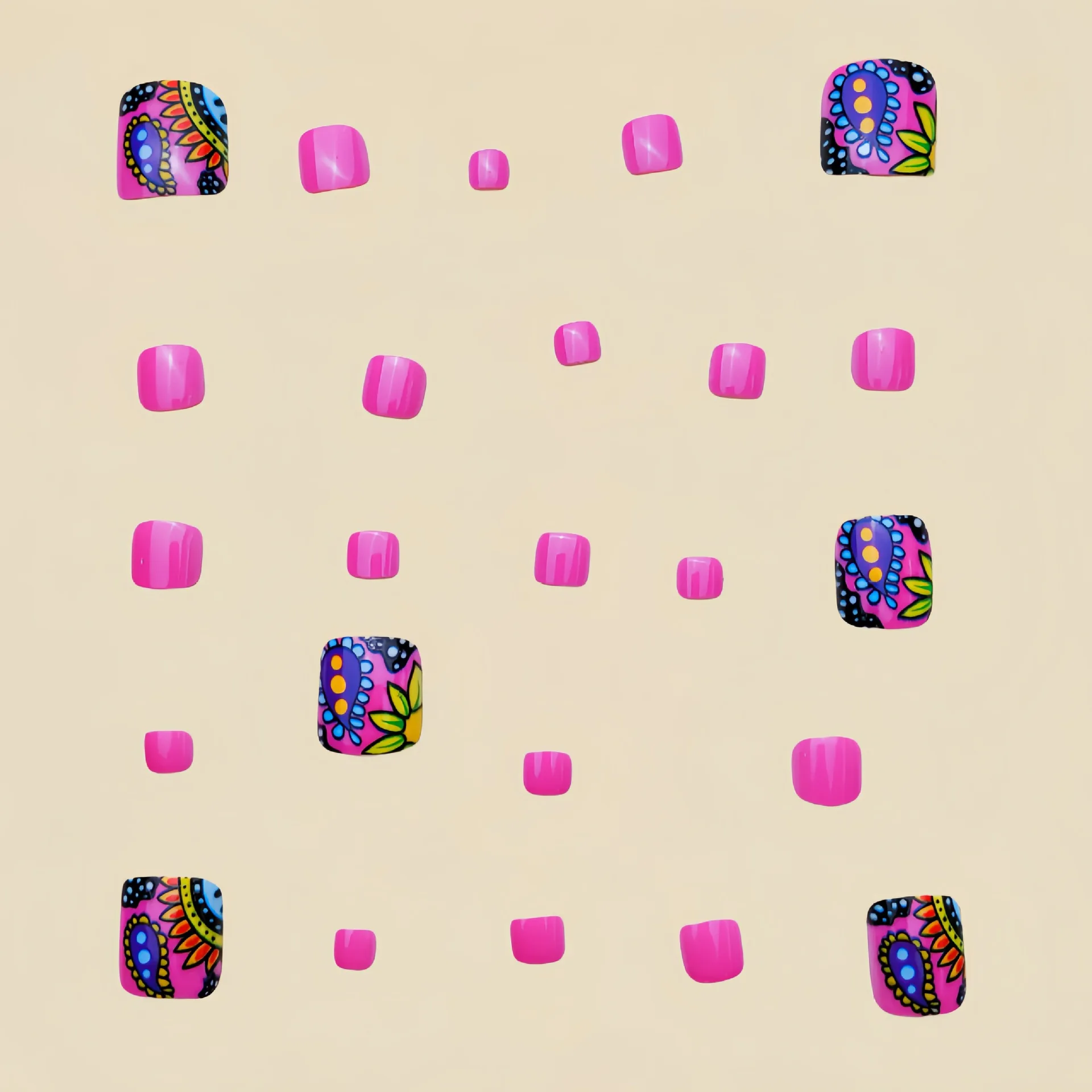 Colorful Flower Press On Nails Set