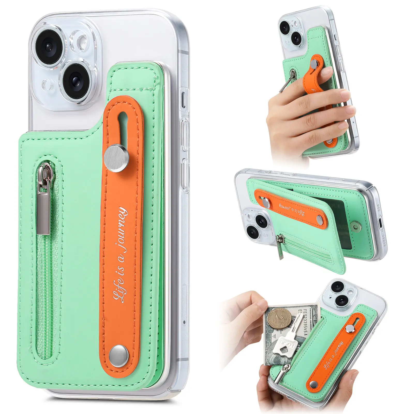 Zipper Card Slot Ultra-Thin Phone Back Wallet Holder