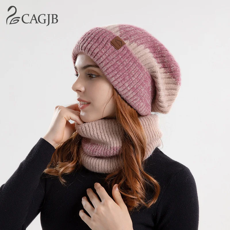 

Winter Hat & Scarf Women's Two Tone Fashionable Ear Protection Beanie Hat Plush Neck Warmer Scarf Set